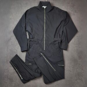 Athleta Lenox Jumpsuit‎ Womens 12 Black Zip Front Cargo Pockets Relaxed Fit